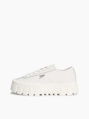 white logo platform trainers with leather for women tommy jeans