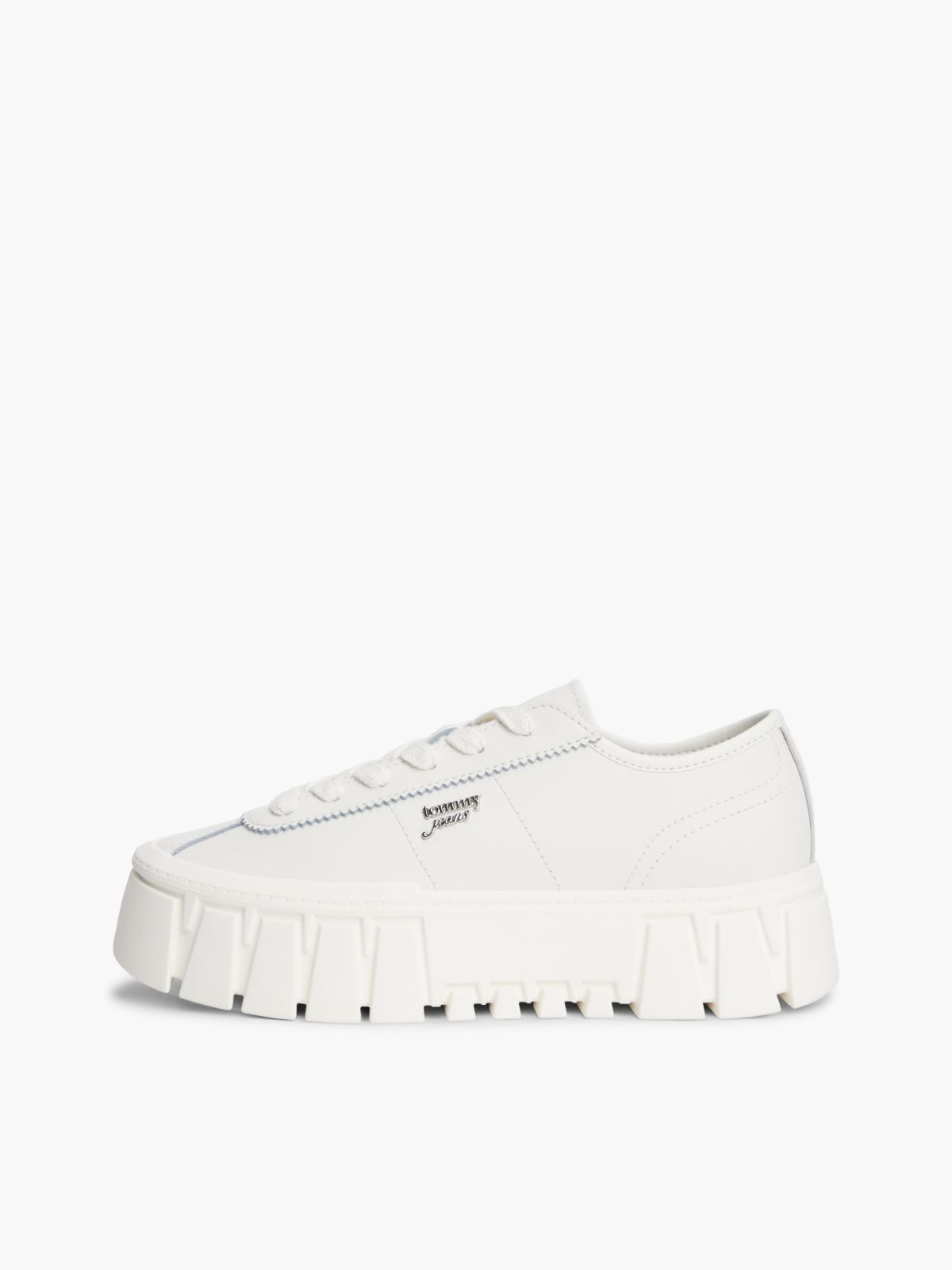 Logo Platform Trainers With Leather — White