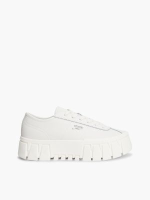 white logo platform trainers with leather for women tommy jeans
