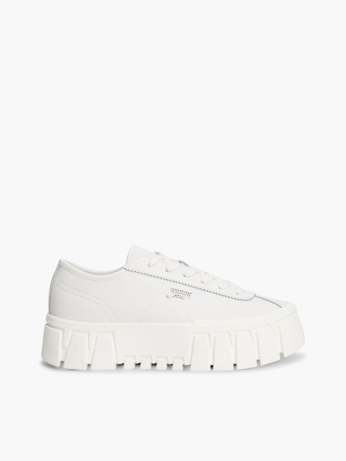 Logo Platform Trainers With Leather — White