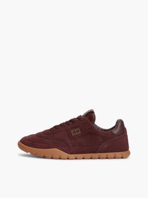 brown suede cleat low profile trainers for women tommy jeans