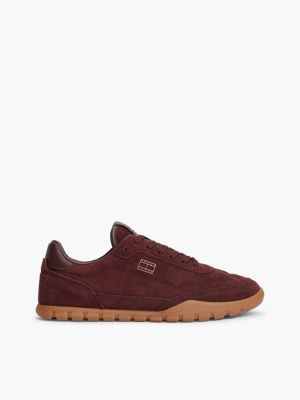 brown suede cleat low profile trainers for women tommy jeans