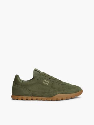 green lage sneaker van suède met profielzool voor dames - tommy jeans