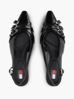Leather Buckle Kitten Heel Slingbacks — Black 3
