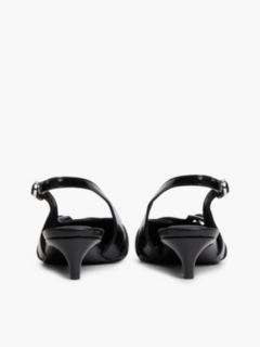 Leather Buckle Kitten Heel Slingbacks — Black 4
