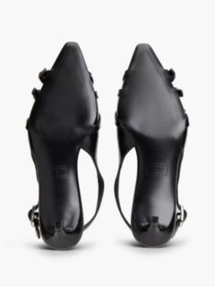 Leather Buckle Kitten Heel Slingbacks — Black 5