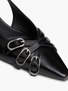 Leather Buckle Kitten Heel Slingbacks — Black 6