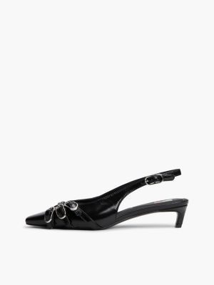 sandalias destalonadas de piel con tacón kitten negro de mujeres tommy jeans