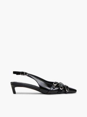 sandalias destalonadas de piel con tacón kitten black de mujeres tommy jeans