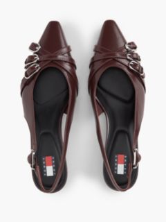 Leather Buckle Kitten Heel Slingbacks — Brown 3