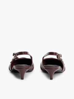 Leather Buckle Kitten Heel Slingbacks — Brown 4