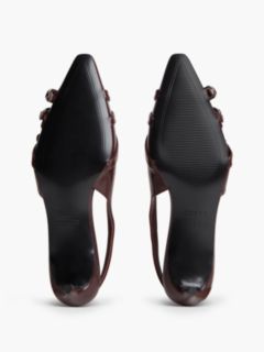 Leather Buckle Kitten Heel Slingbacks — Brown 5