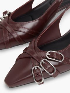 Leather Buckle Kitten Heel Slingbacks — Brown 6