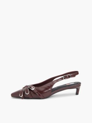brown leather buckle kitten heel slingbacks for women tommy jeans