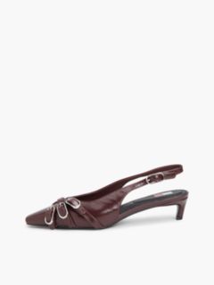 Leather Buckle Kitten Heel Slingbacks — Brown 7