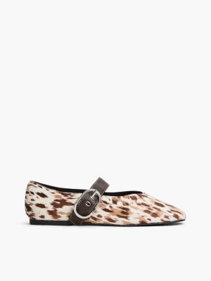 beige leather horse hair mary jane ballerinas for women tommy jeans
