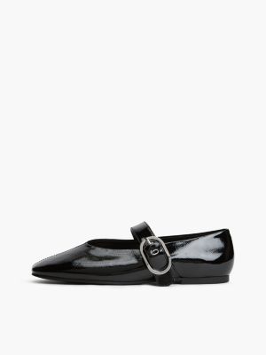 ballerines mary jane en cuir verni noir pour femmes tommy jeans