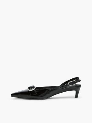 black patent leather slingback kitten heels for women tommy jeans