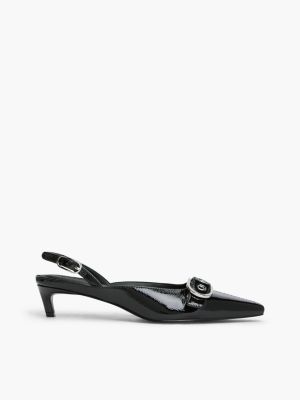black patent leather slingback kitten heels for women tommy jeans