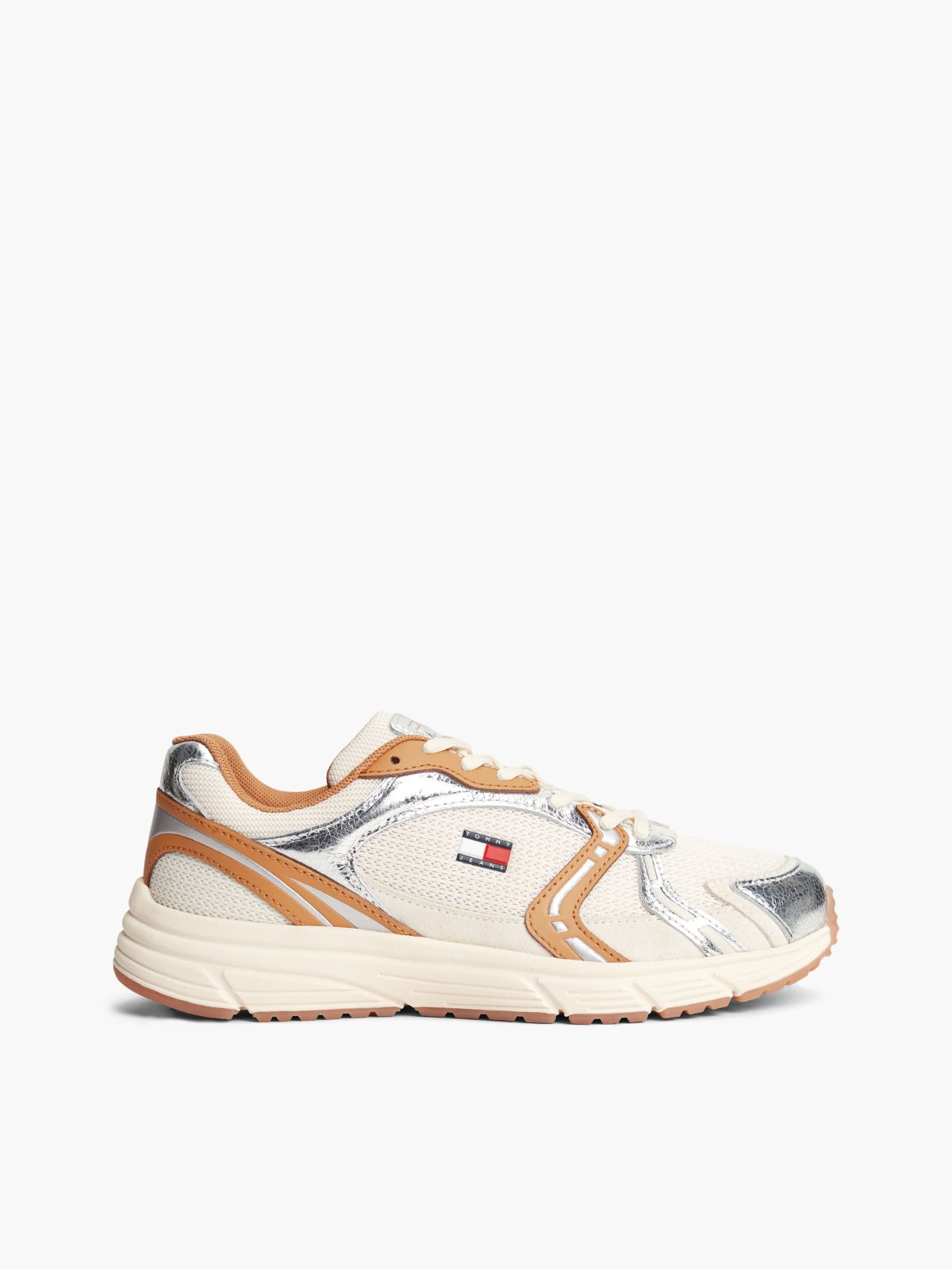 Metallic Mixed Texture Trainers — Brown