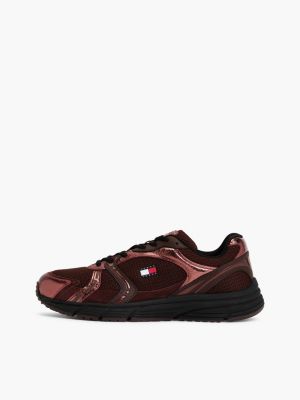 bruin metallic sneaker met gemengde texturen voor dames - tommy jeans
