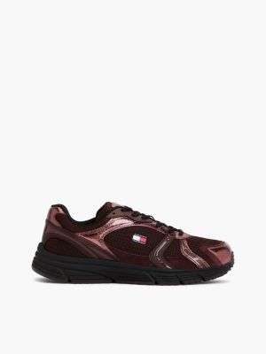 brown metallic sneaker met gemengde texturen voor dames - tommy jeans