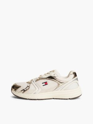 wit metallic sneaker met gemengde texturen voor dames - tommy jeans