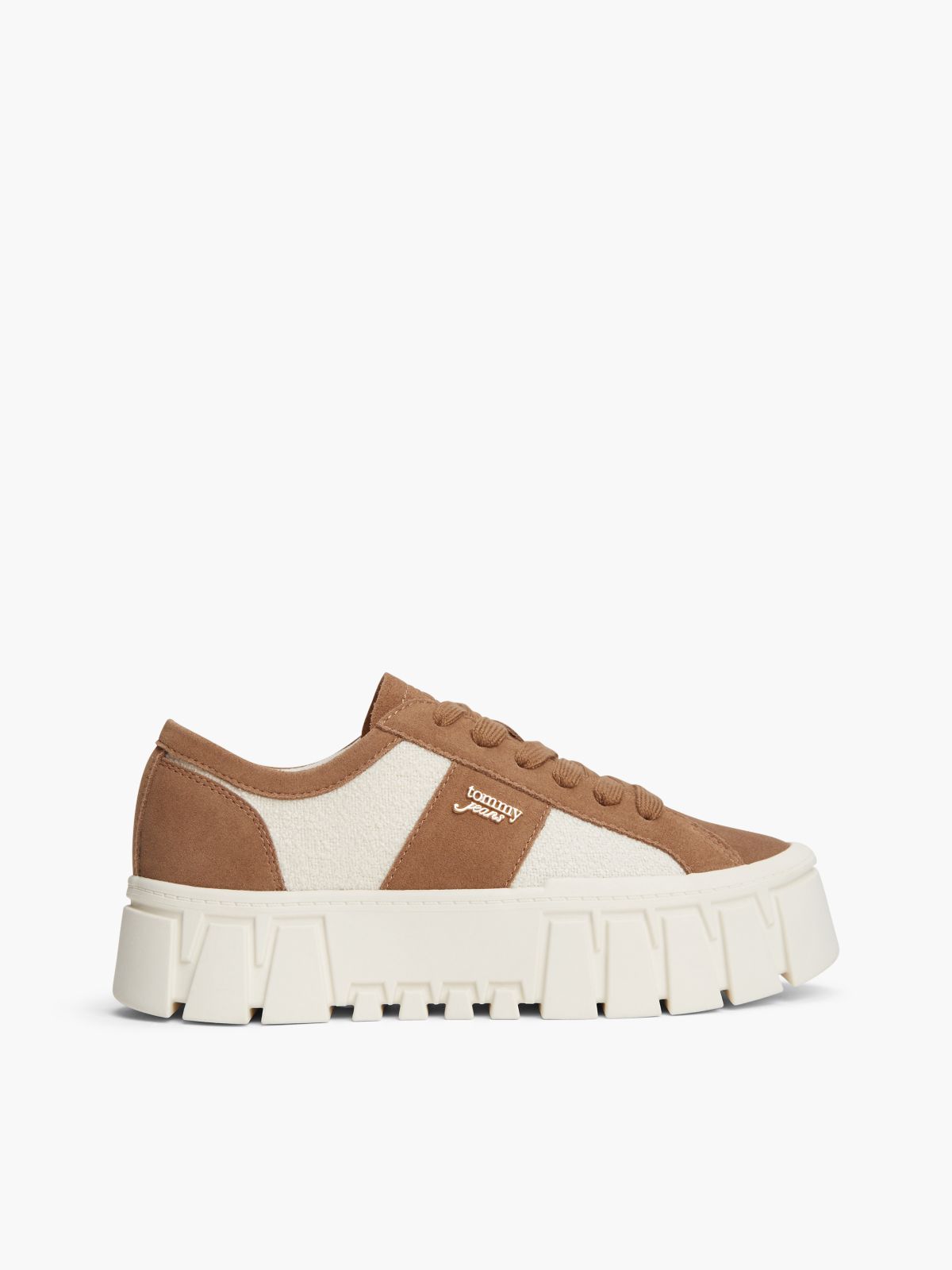 Logo Suede Bouclé Platform Trainers — Brown