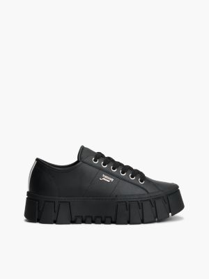 black logo platform trainers with leather for women tommy jeans