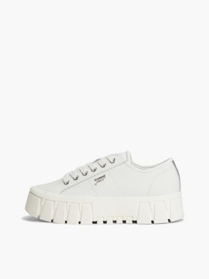 baskets compensées avec cuir à logo blanc pour femmes tommy jeans