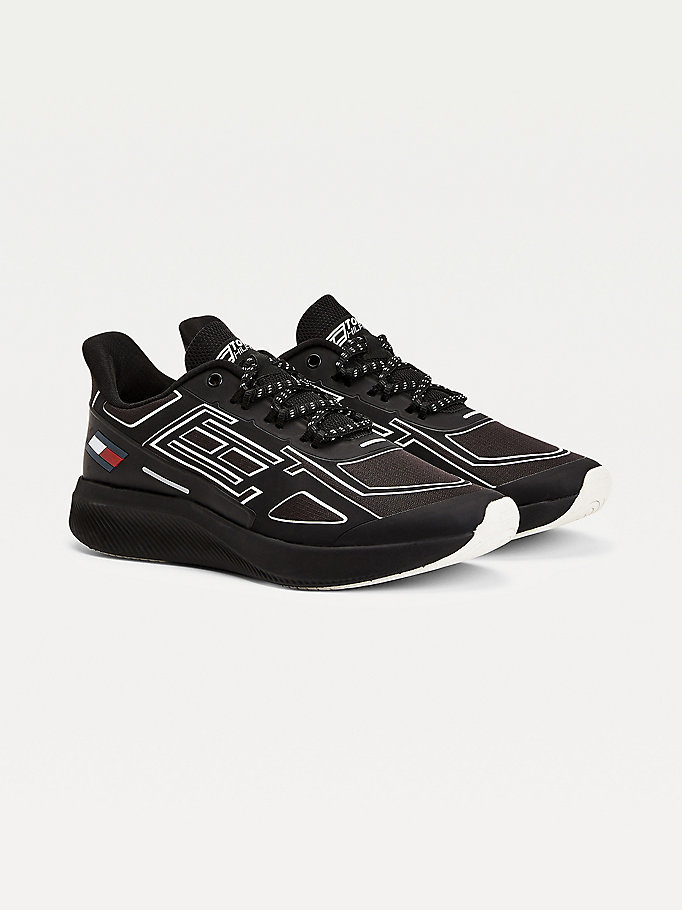 black sport textured panel trainers for women tommy hilfiger