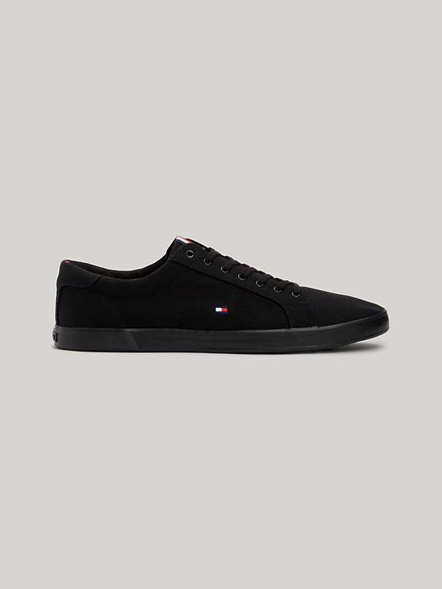 black canvas lace up trainers for men tommy hilfiger