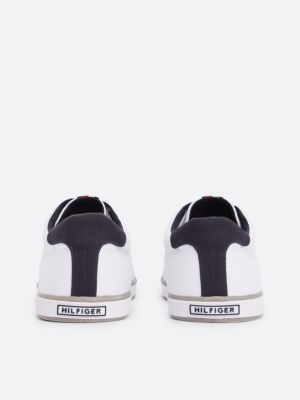 white canvas lace up trainers for men tommy hilfiger