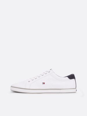 white canvas lace up trainers for men tommy hilfiger