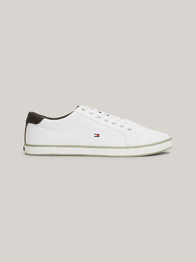 white canvas lace up trainers for men tommy hilfiger