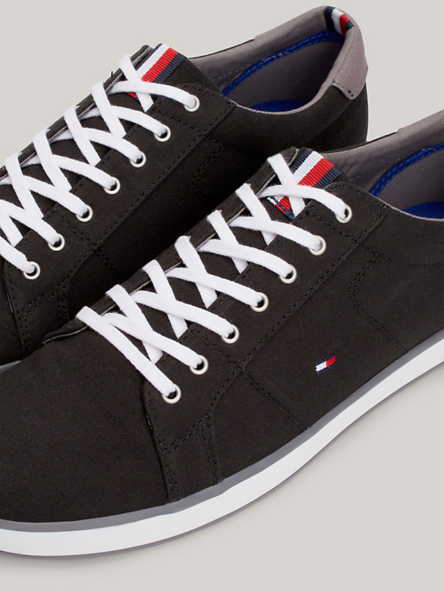 black canvas lace up trainers for men tommy hilfiger