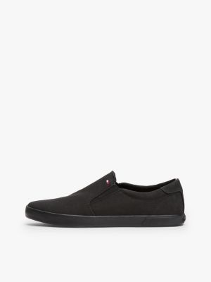 black embossed logo slip-on trainers for men tommy hilfiger