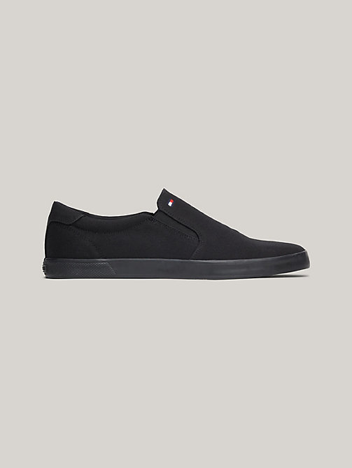black iconic slip-on canvas trainers for men tommy hilfiger