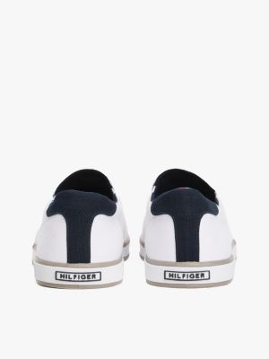 white embossed logo slip-on trainers for men tommy hilfiger