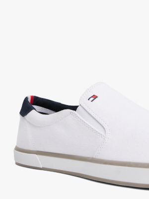 white embossed logo slip-on trainers for men tommy hilfiger