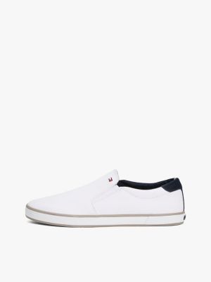 white embossed logo slip-on trainers for men tommy hilfiger