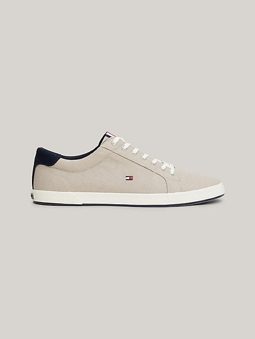 beige iconic lace-up canvas trainers for men tommy hilfiger