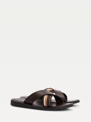 Criss Cross Leather Sandals | BROWN 