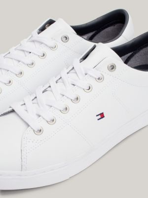Essential Leather Lace-Up Trainers | White | Tommy Hilfiger