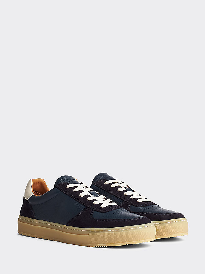 Premium Tumbled Leather Cupsole Trainers | BLUE | Tommy Hilfiger