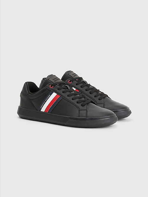 black essential leather cupsole trainers for men tommy hilfiger