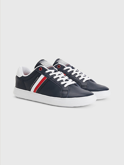 blue essential leather cupsole trainers for men tommy hilfiger