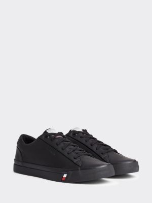 black leather lace up trainers