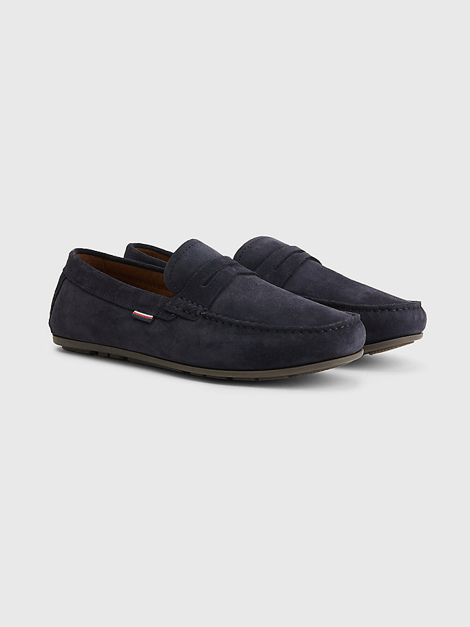 blue classic suede driving shoes for men tommy hilfiger