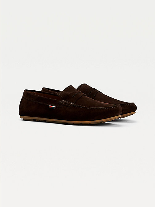 brown classic suede driving shoes for men tommy hilfiger